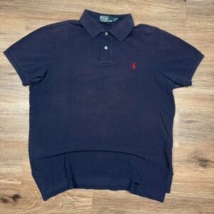 navy blue polo ralph lauren polo shirt with red pony